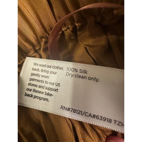 EILEEN FISHER BRONZE CRUSHED SILK PLEATED MAXI SKIRT XS - Picture 4 of 5